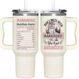 Vintage Printed Coffee Water Bottle - Mamasaurus Mom Gift for Mothers Day (Kitchenware, Drinkware)40oz Leakproof Double Wall Stainless Steel Reusable Insulated Tumbler with Handle,