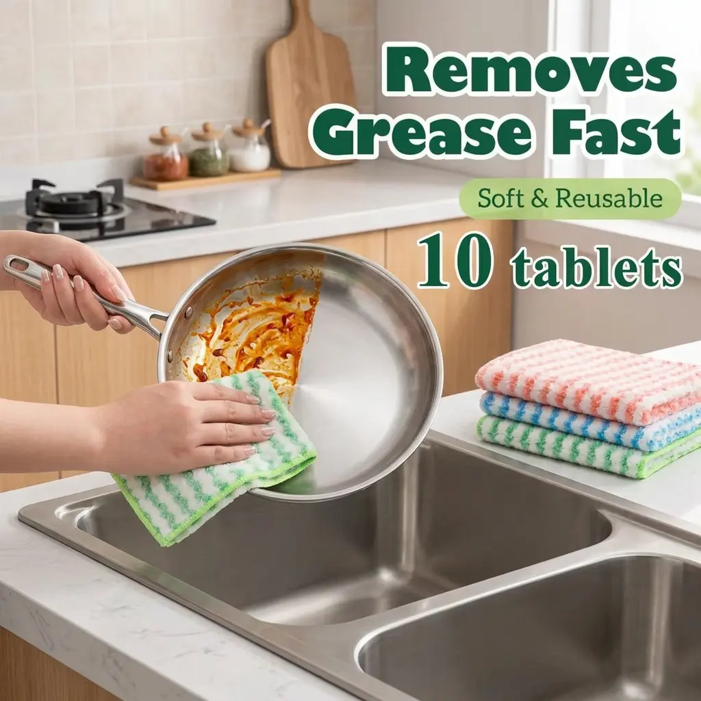 Multipurpose Microfiber Cleaning Towels (1 Pack of 10, 30x30cm/11.8x11.8in) - Reusable, Soft, Absorbent Towel, Quick-Dry, Lint-Free Rags for Kitchen Care, Daily Chores