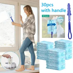 30 Pcs Disposable Duster Refills with Handle, Electrostatic Replacement Cloths, Window Cleaning Kit - Effortless Multi-Surface Cleaning Supplies for Electronics, Furniture
