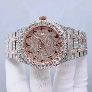 Full Iced Out Automatic Watch, Waterproof Diamond-Style Bling Watch with Round Face and Arabic Numerals