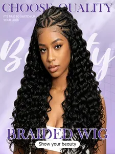 26 Inch 13x6 Boho Braided Wig with Deep Wave Curly Ends, Stylish Hair Accessory for Everyday Wear, Perfect for Bohemian Look, Braided Hair Texture