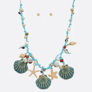 Seashell charm beaded necklace