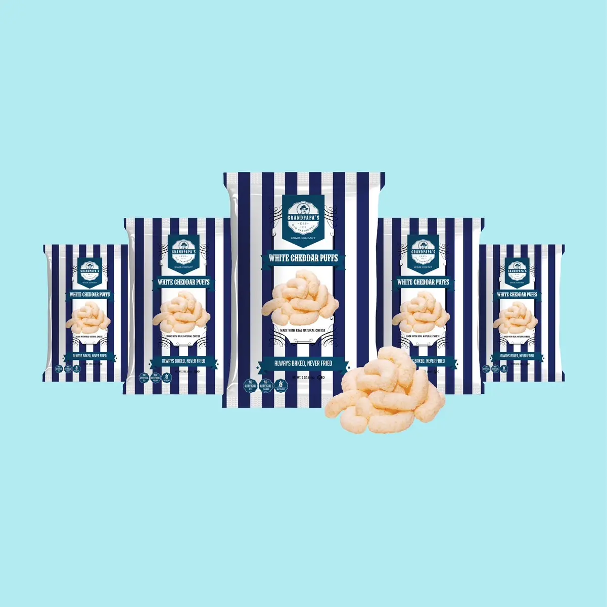 Grandpapa’s Snack Company White Cheddars Puffs 5 Pack snack chip Grandpapa’s Snack Company White Cheddars Puffs 5 Pack snack chip