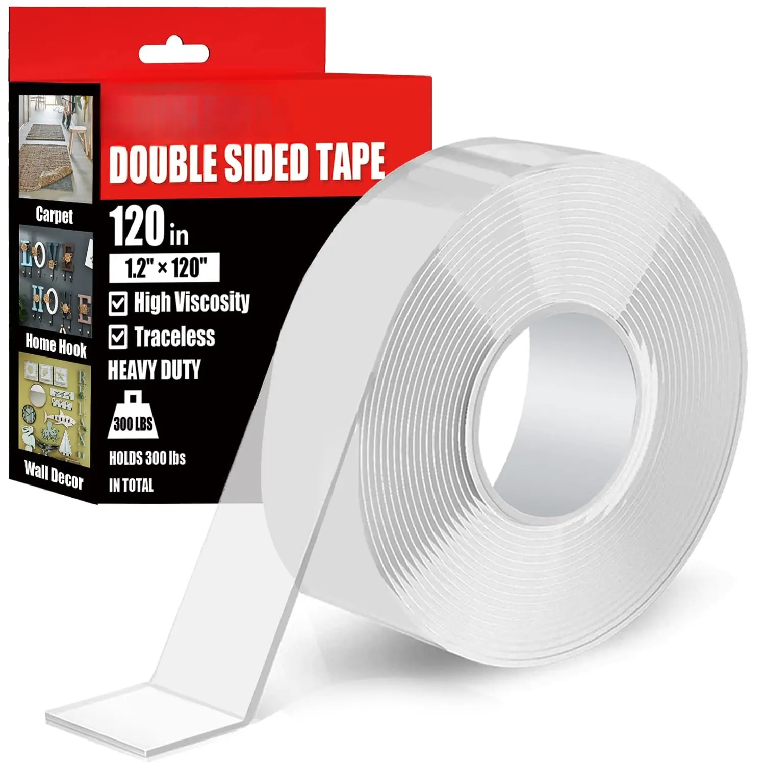 Double Sided Nano Tape Heavy Duty - 1.2"  120" - Adhesive Removable  Clear Mounting Tape for Hanging Decor - 10  (1.2")