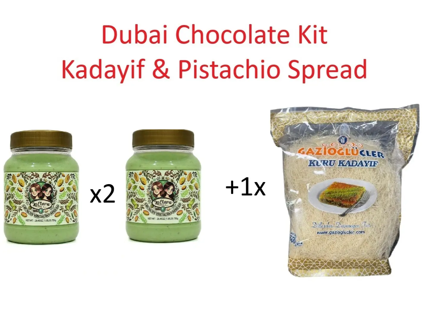 Dubai Chocolate Combo Kit - Crunchy Pistachio Spread 1500G - Kadayif/Kataifi 500G
