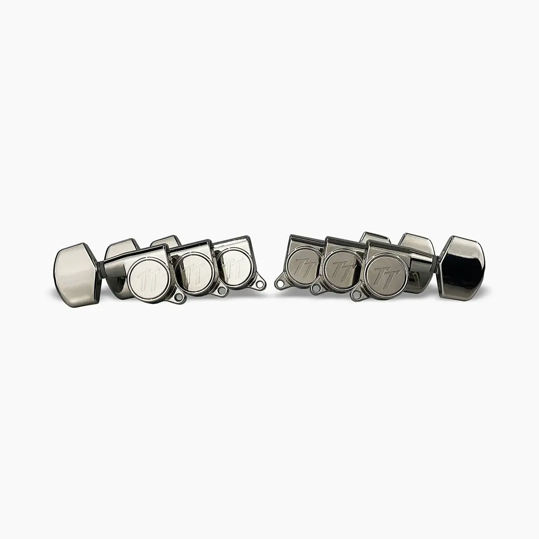 Allparts Top Tier Modern 3x3 Mid-Size Tuning Keys with Screw-In Bushings and Metal Hex Buttons - (set of 6)