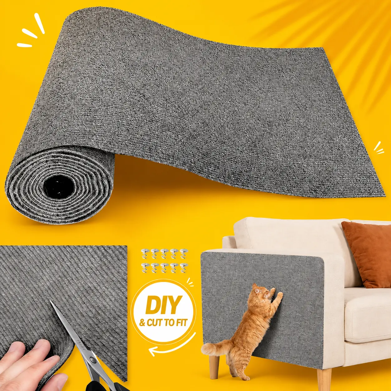 TerraPaw Cat Scratch Couch Furniture Protector, Adhesive Cat Scratch Pad Deterrent for Furniture, DIY Climbing Cat Scratcher Couch Protector from Cat Claws Scratching for Indoor