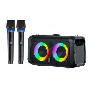 Portable BT-compatible Speaker with 2 Wireless Microphones, Large Volume Sound, RGB Atmosphere Lights, Outdoor Home Party Use