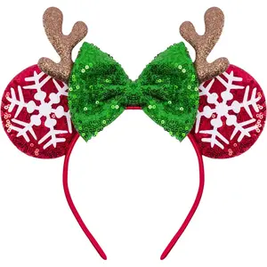 Glitter Mouse Ear Headband, Christmas Antlers Hair Accessories For Adults Women, Christmas Holiday Cosplay Costume Party