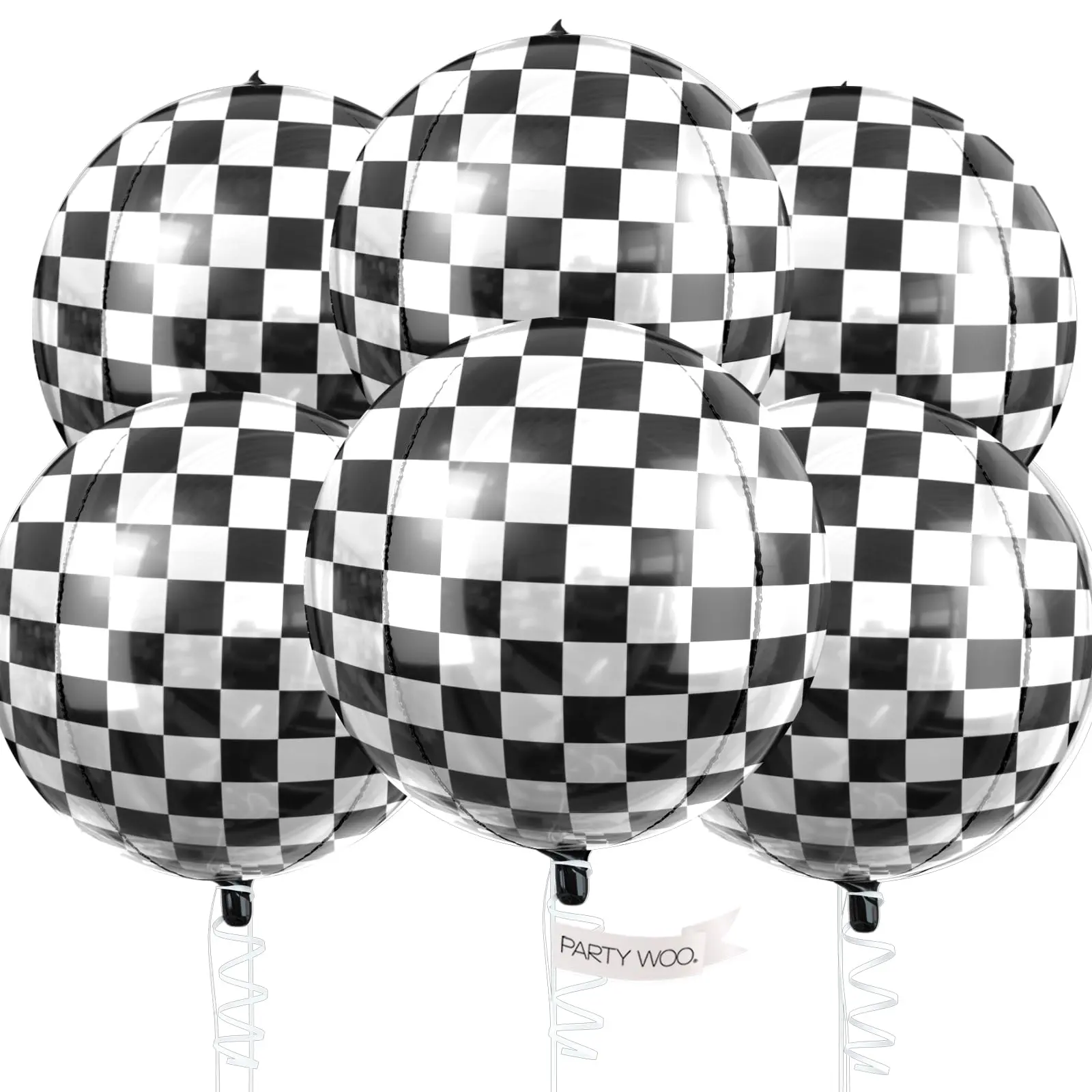 PartyWoo 22-Inch Checkered Foil Balloons, 6-Piece 4D Jumbo Inflatable Mirror Mylar Balloons for Race Car Emo Themed Birthday Graduation Party Decorations, Foils Balloons