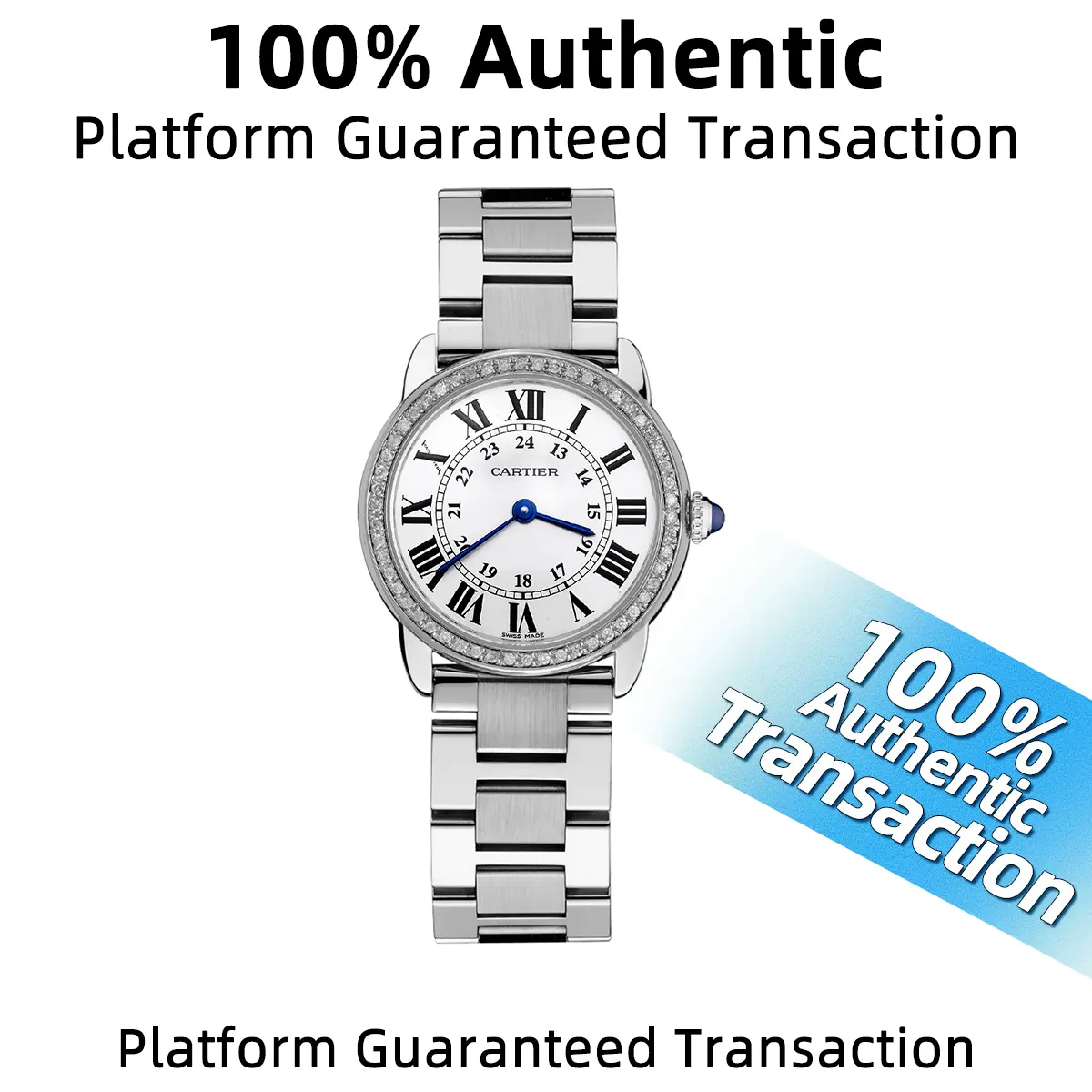 Cartier Ronde de Cartier W6701004 29.5mm White Dial Stainless Steel Watch with Aftermarket Bezel Diamonds & Quartz Movement WHT028808/WHT031313