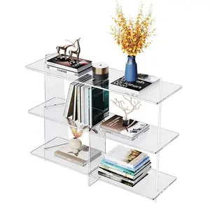 3-Tier Acrylic Open Bookcase, Small Space-Saving Indoor Shelf, Multi-Functional Furniture for Living Room, Sofa Table & Hallway Entry Table