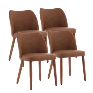 GAOMON Dining Chairs Set of 4, Modern Dining Room Chair with Wood Legs, Upholstered PU Armless Kitchen Chairs with Leveling Feet/Wing Backrest Support, Brown
