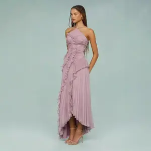 2025 New High-End Women’s Chiffon Dress with Ruffled Pleat Design, Slimming Mid-Length Formal Wear