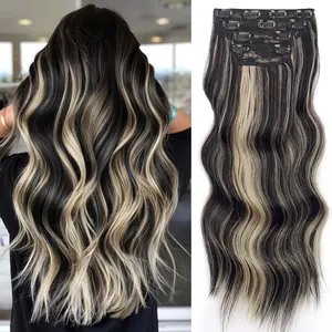 Vigorous  Clip in Hair Extensions Long Wavy Synthetic Hairpieces Easy to Wear for Women Girls Daily Use Event Party Use Instant Length Styling