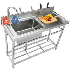 【fathersdaygift】VEVOR Stainless Steel Utility Sink 1 Compartment Free Standing Small Sink w/Workbench Faucet & legs39.4 x 19.1 x 37.4 in Commercial Single Bowl Sinks for GarageRestaurantLaundryNSF Certified