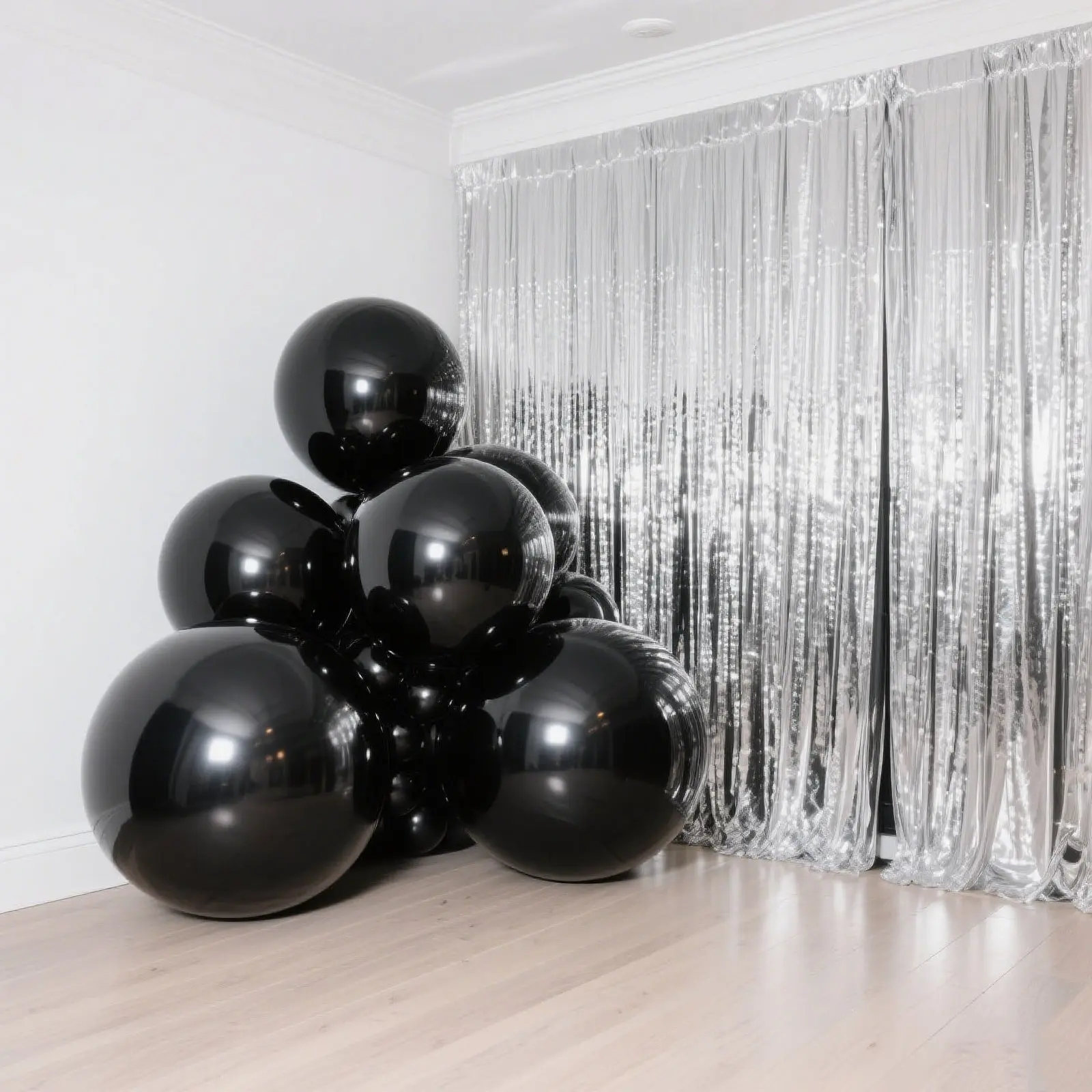 39" Metallic Black Orbz Mylar Foil Balloons, 4-Pack Helium or Air-Filled Birthday Decor, Large Round Sphere Balloon Party Supplies for Festive Events, Birthday Balloons