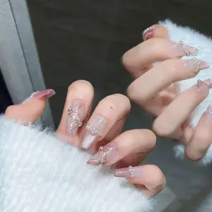 T33 Romantic Ballet Pure,Hand-Worn Nail,Hand-Painted,Streamers-Pearl Cat Eye, Autumn & Winter, High-Grade Black Lace French Tip party press