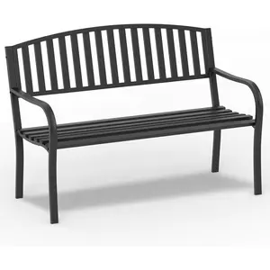 50'' Outdoor Bench Weatherproof, Cast Ir  Metal Frame Garden Bench, Anti-Rust Patio Park Bench Clearance for Frt Porch, Yard, Lawn, Deck