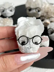 Cute Hedgehog Design Natural White Mica Cluster, 1 Set Glasses Decor Natural Crystal Decoration, Perfect Gift Idea