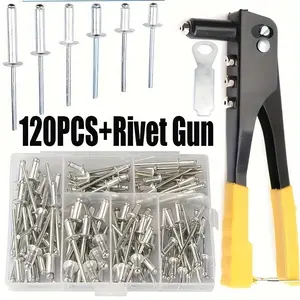 121pcs Manual Rivet Gun Set with 120 Pieces, Durable Metal Alloy Hand Tools for Solid Metal Connections, Industrial & Home Use