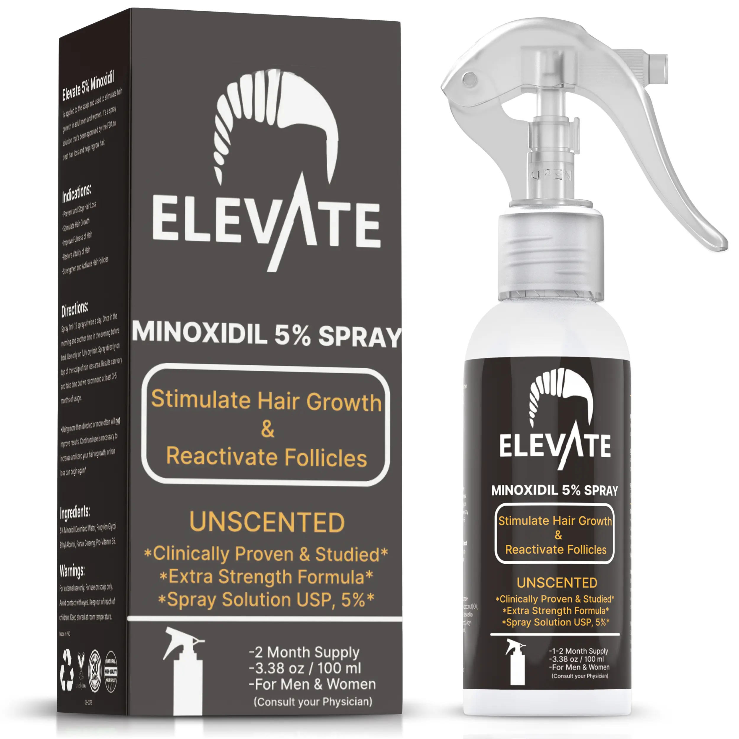 Elevate 5% Minoxidil Hair Growth Spray - Extra Strength Professional Treatment Hair Loss & Hair Regrowth Stimulate Follicles for Men & Women Haircare