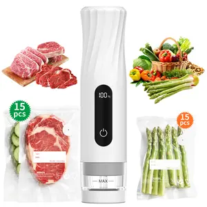 Meal Prep Handheld Vacuum Sealer with Visual Water Tank - 30 Reusable Bags, 6X Food Freshness, Powerful Portable Food Saver for Kitchen & Travel