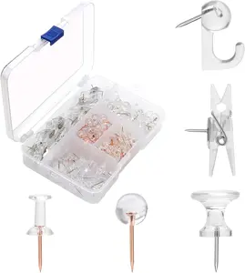Clear Push Pins Set, 5 Styles 125-count Thumb Tacks Map Pins, Steel Point and Clear Plastic  Pushpins Transparent Thumbtacks for Cork Board Bulletin Boards