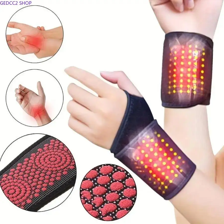 Unisex Adjustable Self-Heating Magnetic Wrist Support Brace - Solid Black Wrap for Adult Wrist Pain Relief, Warmth, Reusable, Washable (Sports & Outdoor Camping Hiking Hammock Accessory)