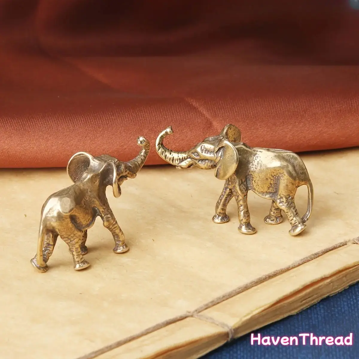 2pcs Retro Distressed Resin Elephant Ornaments - Gold-Colored, Elaborate, Boxed Fengshui Mascots, Exquisitely Carved, Polished Surface, Unisex Fortune & Prosperity Symbols, DIY Bag Accessories, Home Decor Gift, Gold-Colored Fengshui Ornaments, Elaborate F