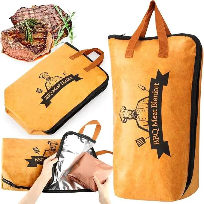 21 Inch 5-Layer Insulated BBQ Meat Blanket, Leakproof Thermal Food Warmer Bag with Thick Aluminum Foil, Heavy Duty Tyvek Insulated Cooler Bag for Barbecue, Picnic, Camping, Tailgating