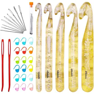 37 count Huge Crochet Hook Set,9 Pieces Large Eye Blunt ,12mm-25mm Large Size Yarn Crochet Hooks  with 20 Stitch Markers and 2 Tapestry