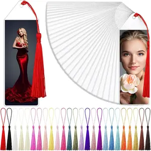 100 Pieces 2 x 6 Clear Plastic Bookmark Sleeves with Tassels Vinyl Photobooth Bookmark Covers Blank Strip Display Holder Laminating Pouches for DIY Gift Tags School Office Party Favors