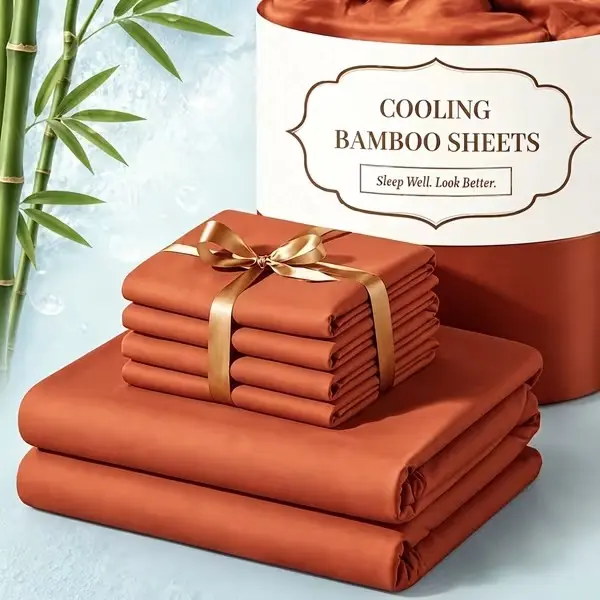 3/4pcs Cooling Bamboo Bed Sheet Set, 3000 TC Extra Deep Pocket 20 Inch Bed Sheet, Children Luxury Soft Hotel & Cooling Sheet Set for Hot Sleepers, Wrinkle And Shrink Resistant, Fitted Sheet And Flat Sheet And Pillowcases, Twin/Full/Queen/King