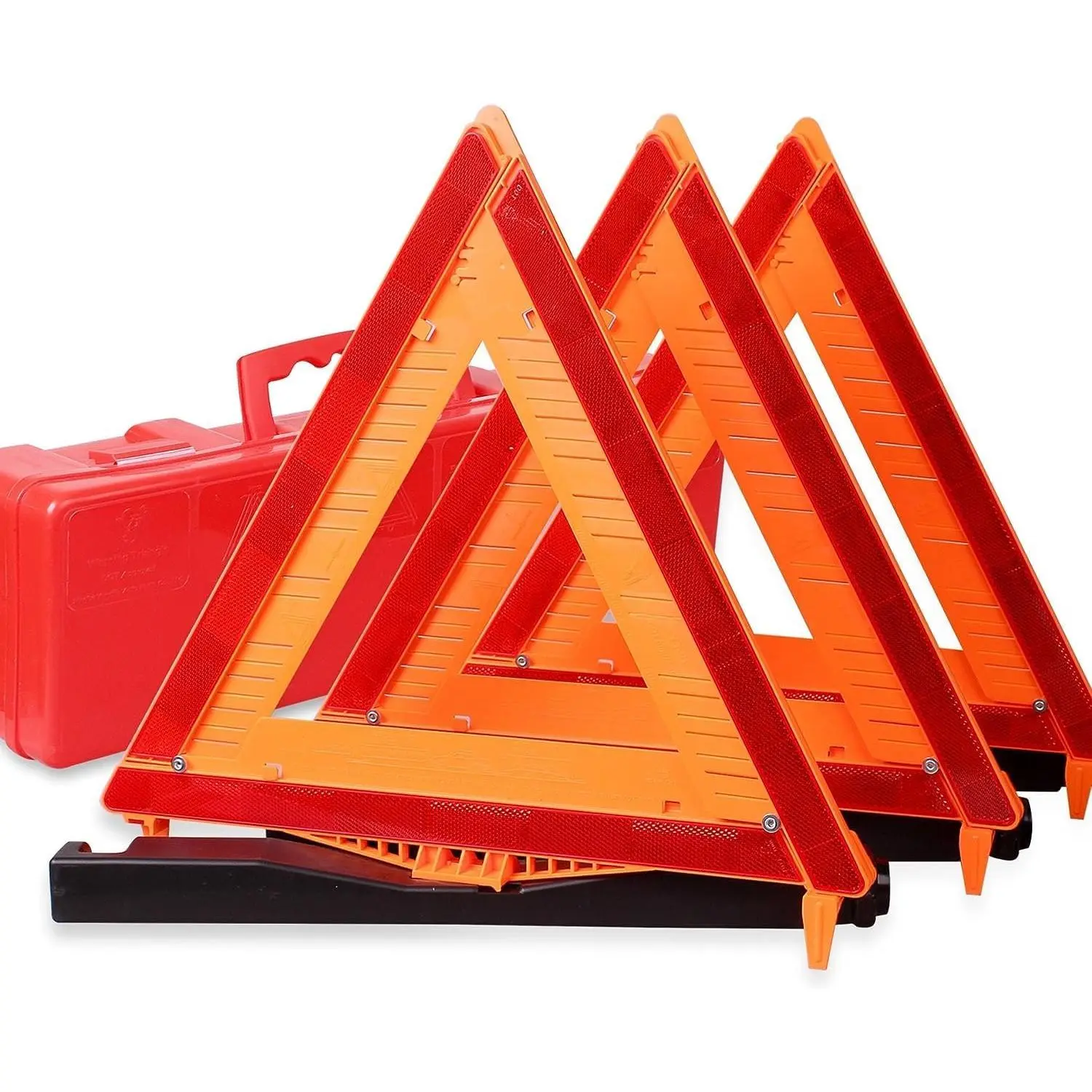 3-Pack Triangle Warning Signs, Emergency Reflectors, Vehicle Emergency Triangle Warning Signs, Triangle Warning Sign Set with Storage Box (Sand Not Included)