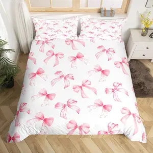 All Season Pink Bow Duvet Cover Set Without Filler,Dreamy Princess Style Quilt Cover,Ultra Soft Bow Pattern Soft Comfy Duvet Cover,No Comforter