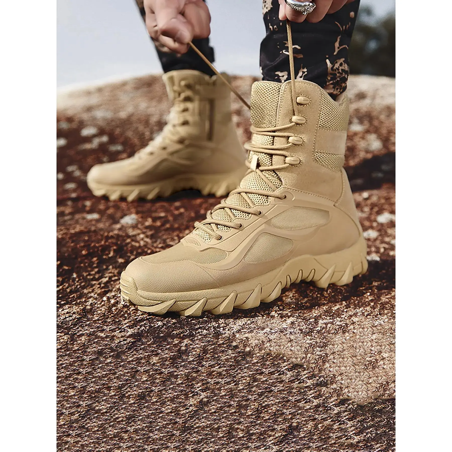 Men's outdoor boots, durable military tactical desert boots, lightweight hiking boots, and comfortable high-top Boots camping and training, Lightweight Hiking Footwear, Supportive, Rugged