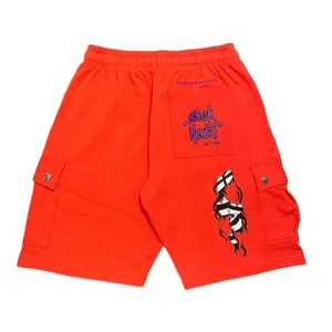 Chrome Hearts x Matty Boy Men's Cargo Sweatshorts - Casual Athleisure Shorts, Rover Red Multi Color, Sick Hearts Logo Print, Multi-Pocket Menswear Bottoms