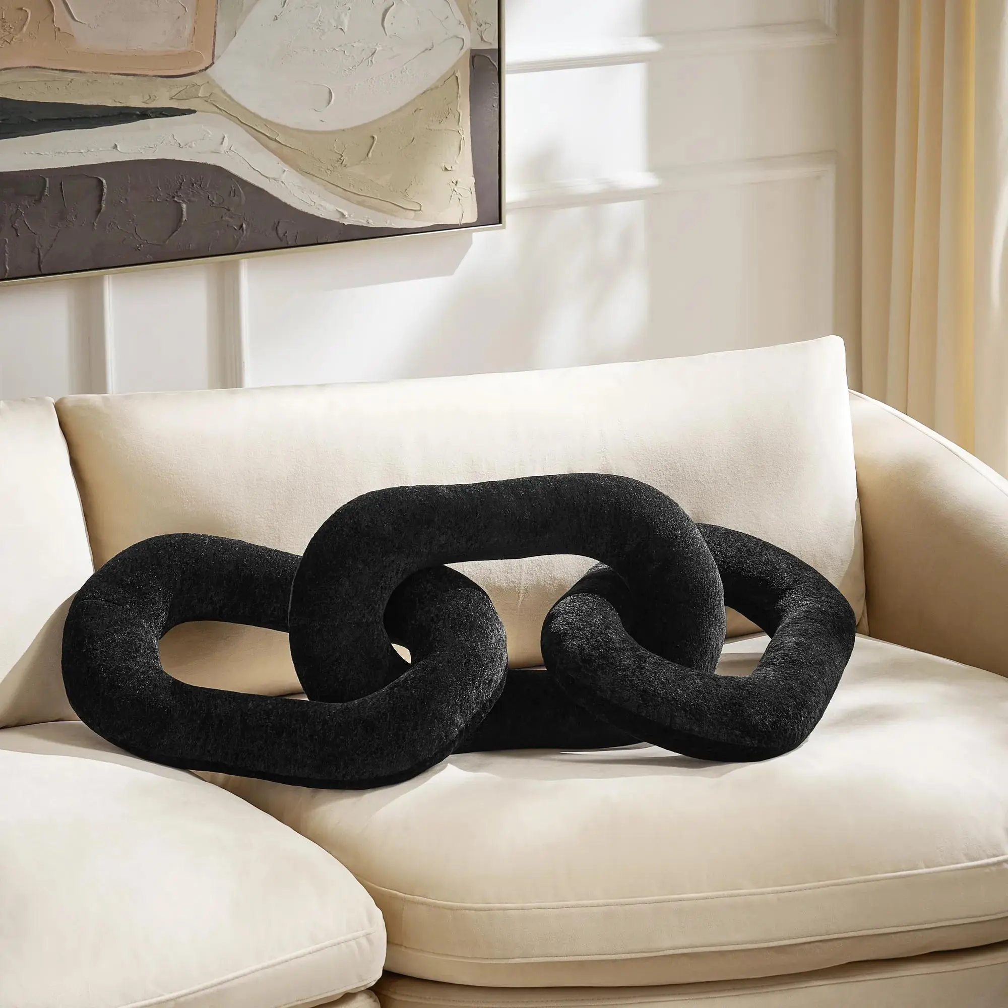 Z Gallerie 46in Black-Taupe Oversized Velvet Chain Link Pillow - Plush Fill, Deco-Inspired Modern Glamour Living Room Accent Pillow Z Gallerie 46in Black-Taupe Oversized Velvet Chain Link Pillow - Plush Fill, Deco-Inspired Modern Glamour Living Room Accent Pillow