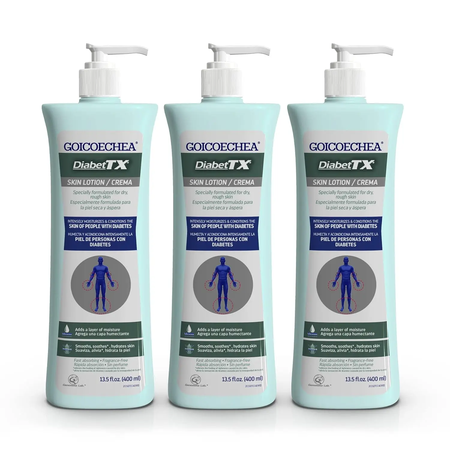 Goicoechea Diabet TX Body Lotion 3-Pack (13.5 oz Each) - Diabetes Body Care, Gentle Sensitive Skin Hydrating Moisturizer, Fragrance-Free, Improves Varicose Veins & Blemishes, Lock in Moisture, Nourishing, Cosmetic, Varicose Relief, Daily