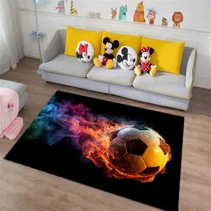 2D Flaming Soccer Ball Flannel Area Rug - Colorful Fire & Smoke Print Soft Mat for Game Room & Kids Bedroom, Non-Slip Sports Decor Rug #SoccerRug #FlamingBallMat #GameRoomSportsDecor #2DFireCarpet #NonSlipFlannelRug
