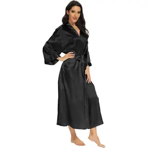 Women's Long Silk Satin Robes Lightweight Full Length Sleepwear Dressing GownGift