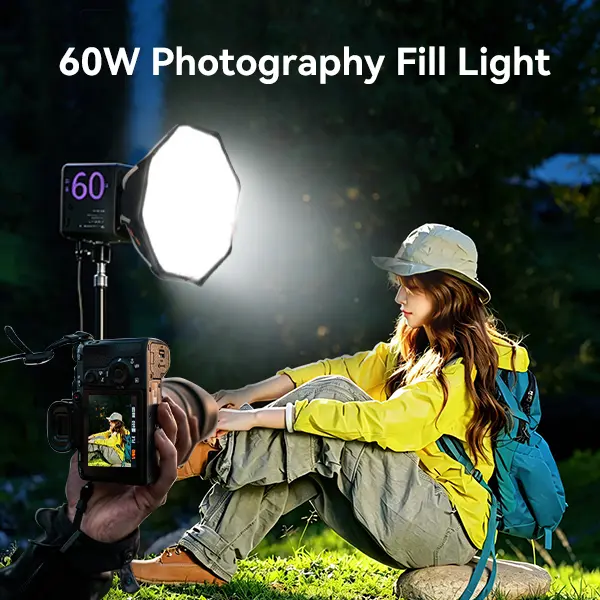 MAMEN 60W Full RGB COB LED Video Light - Portable Bi-Color 3200-6500K Fill Lamp with PD Charging, Bowens Mount Studio Lighting Kit (Includes Light Stand) for YouTube Vlog, Outdoor Cinematic Content Creation, Led Lights