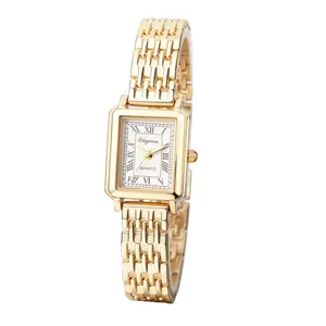 Women Gold Square Watch – Quartz Analog Strap Roman Numeral Dial Ladies Petite Detachable Strap Bracelet Wristwatch
