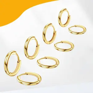 4 Pairs Hoop Earrings 316L Surgical Steel Hypoallergenic Silver Hoops 8mm 10mm 12mm 14mm Cartilage Earrings for Men Women