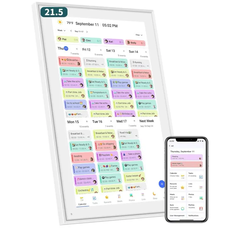 21.5 Inch Smart Digital Calendar – Electronic Chore Chart & Planner with 1920x1080P IPS Touchscreen, Weekly/Monthly Family Organizer for Wall or Desk, White 2026 New Version