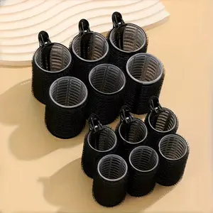 Black/Brown Self-Grip Hair Rollers Set - No Heat Curlers for All Hair Types heatless curls rods comb