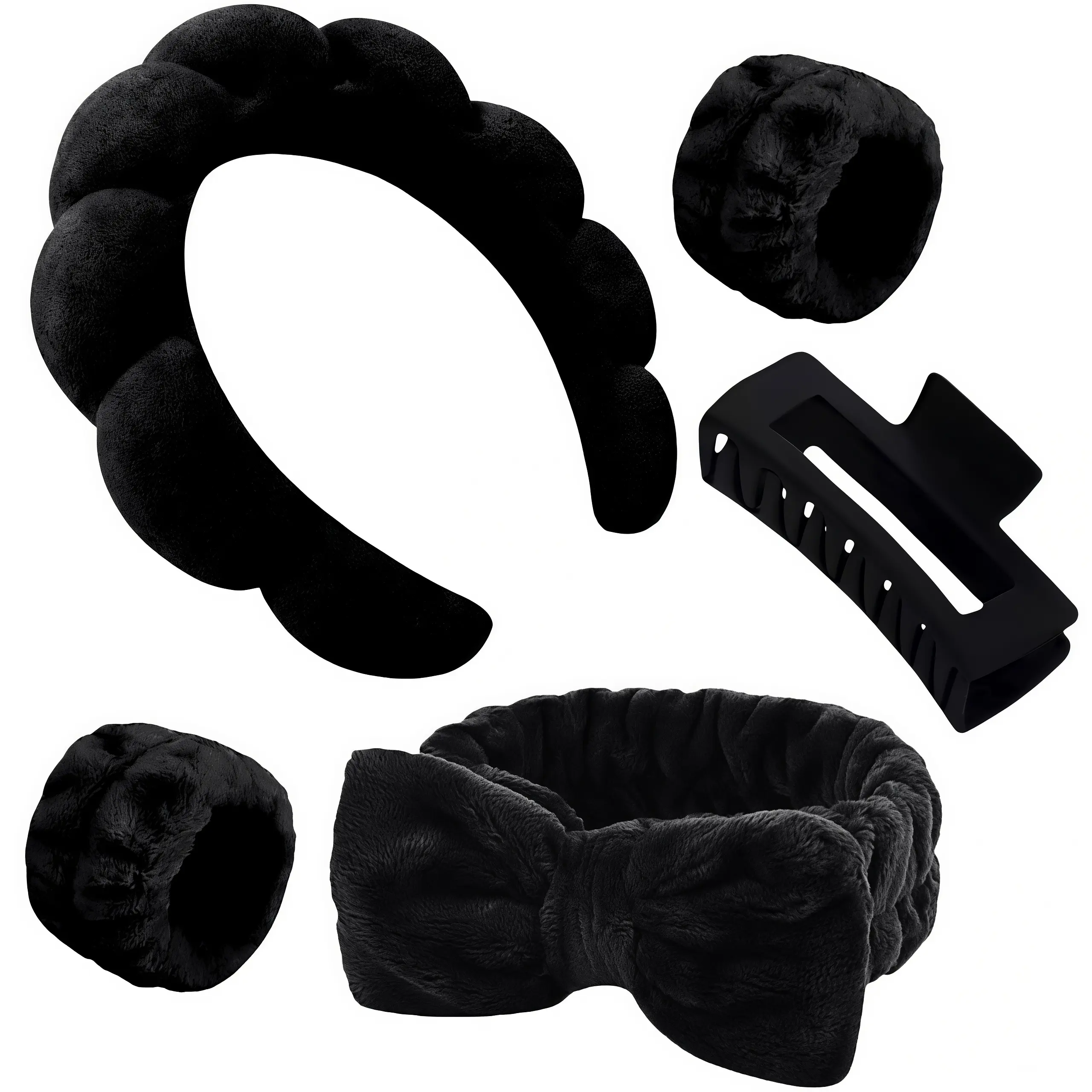 LMMAKE 1SET Soft Puffy Terry Cloth Spa Headband & Wristband Kit Skincare Accessories for Women Perfect for Face Washing Makeup Application