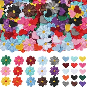 120 Pcs Flower, Heart Patches Mini Embroidery Applique Patches Colorful Sew Iron on Patches for Clothing Repair Decorations DIY Craft (Flower, Heart)