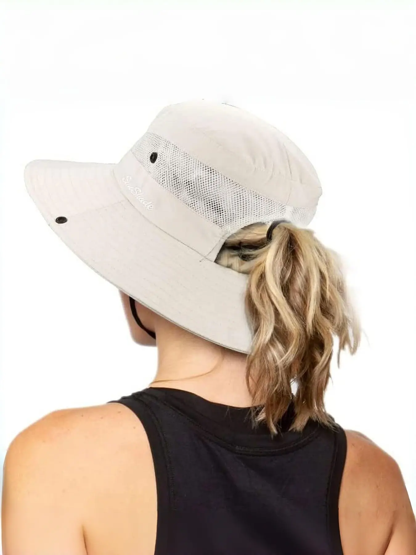 Women's Ponytail Sun Hat, Beach Hiking Summer Wide Brim Upf 80+, Outdoor Foldable Bucket Hat, Casual Fitted Plain Design, All Seasons, Sunscreen Leisure Hat